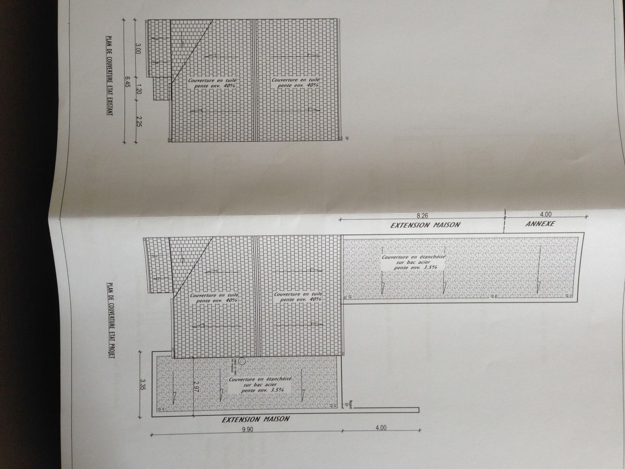 toiture actuelle et aprs extension