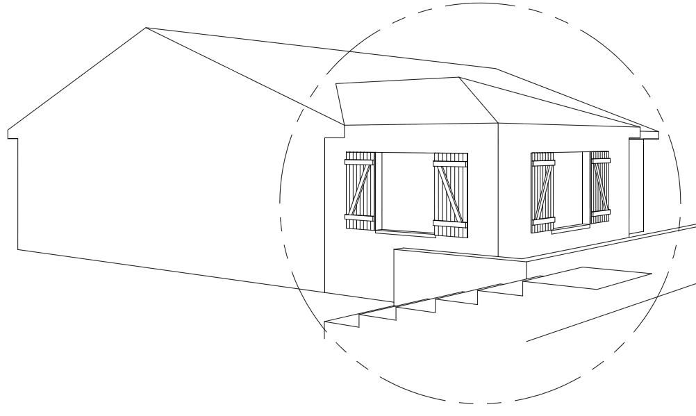 Perspective conique du projet initial avec toiture 3 pans