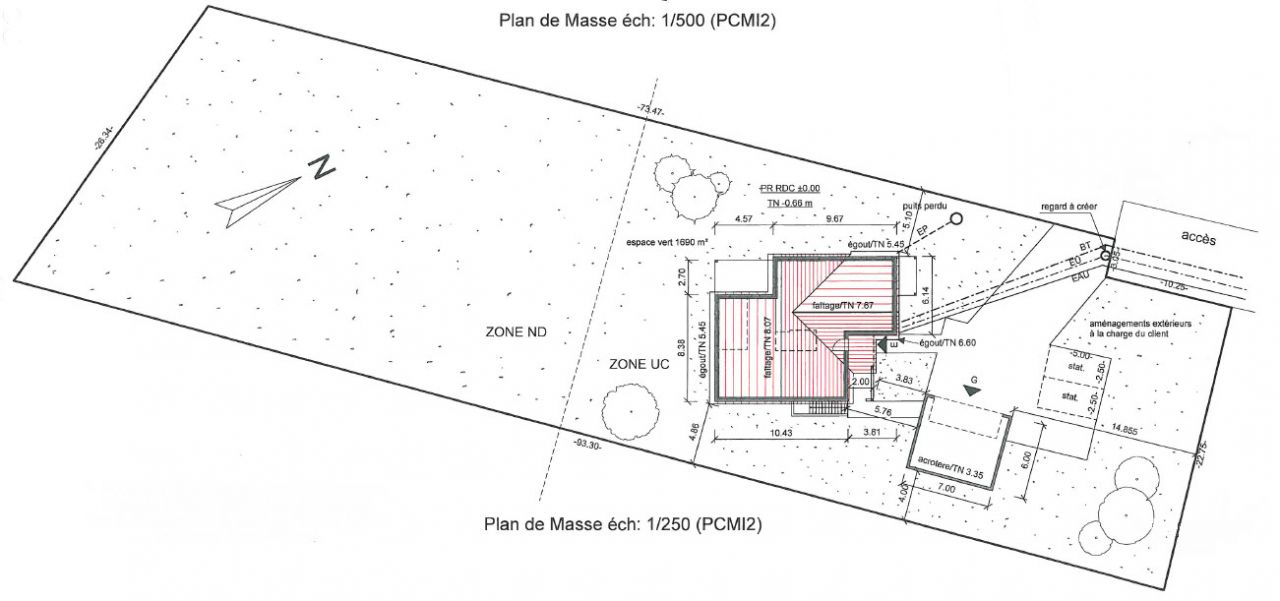 Plan du terrain avec maison - la partie du chemin d acces sur le plan fait parti du lot.