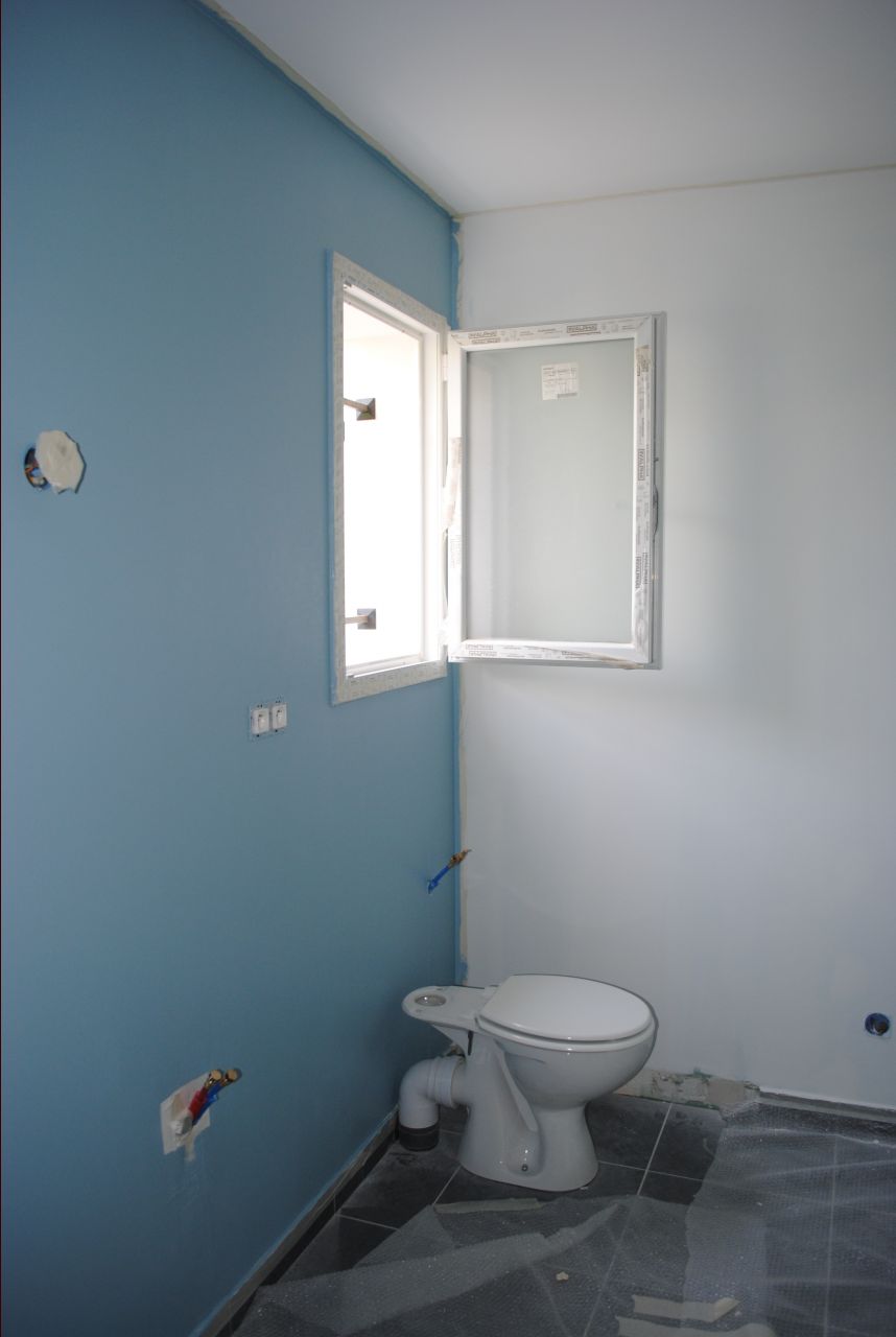 Salle de bain bleu/blanc en cours