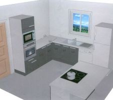 Plan de ma notre futur cusine ouverte sur le salon, la hotte suspendu n apparait pas