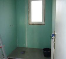 Pose du BA13 hydrofuge sur les murs   pose du pr&ecirc;t &agrave; carreler