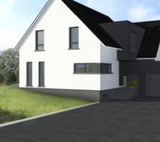 Vue 3D de la maison, insérée sur le terrain