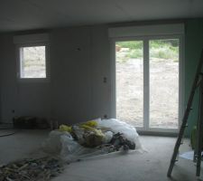 Le salon (doublage et cloisons finis)