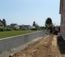 Réalisation de murs de soutènement côté Nord Est du terrain Environ 21 ml