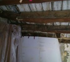 La laine de verre et les plaques de contre plaqué ont été enlevées sous le toit