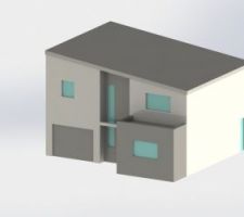 Voici le dernier visuel que nous avons rapidement fait sur ordinateur. L'architecture de la maison a légèrement évolué pour répondre aux contraintes du lotissement.