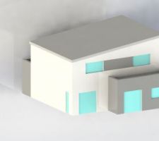 Voici le dernier visuel que nous avons rapidement fait sur ordinateur. L'architecture de la maison a légèrement évolué pour répondre aux contraintes du lotissement.