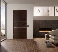 Menuiseries intérieur étage (grise RAL7015, pas comme sur la photo) portes Westag Geterlit Lineo (inserts inox ) finition portalit. Et blanches sans inserts au RDC