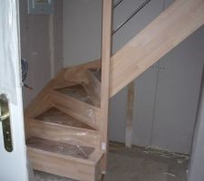 Pose d'un escalier hêtre au lieu d'un escalier en bois exotique.