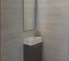 Ensemble lave main et miroir équipant les toilettes du RDC