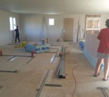 PLACOPLATRE BA13 et isolation ISOVER GR32 groupe SAINT-GOBAIN bien sûr.
