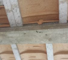 On voit encore le boisage du coffrage sur le ciment de la poutre