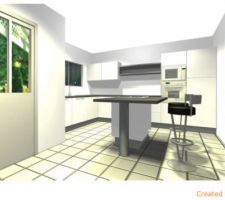 Visuel cuisine suite finalisation projet : choix finition acrylique blanc glacial   réduction de l'îlot central