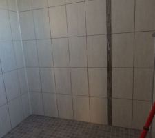 Carrelage de la douche terminé, à ce stade reste les joints et la paroi à installer
