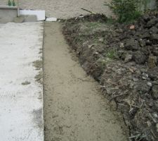 Fondation du muret de retenue des terras : béton coulé sur semelles filantes SL35.