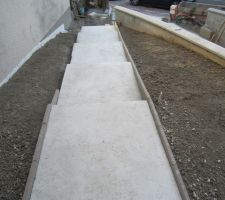 Pose des bordures b&eacute;ton et mise &agrave; niveau de la terre en cours...avant pose du gravier d&eacute;coratif.