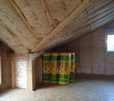 Début des travaux intérieurs : doublage de la maison en laine de roche.