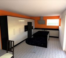 Simulation 3D de la cuisine, pas très loin du vrai ! (Modélisation Sketchup - Rendu Kerkythea)