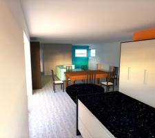 Simulation 3D de la pièce principale (Modélisation Sketchup - Rendu Kerkythea)