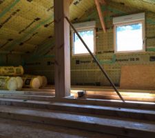 Début des travaux intérieurs..pose des cloisons 
La maison sera mixte ,soit environ 80% bois intérieur et  20% placoplatre.
Le lambris intérieur sera lasure blanc satin .
La suite à venir