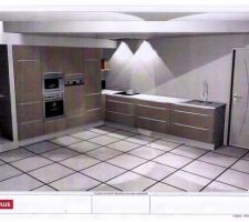 Implantation Cuisine Plus coloris Fango plan de travail en silestone blanc (implantation type suivant notre demande)