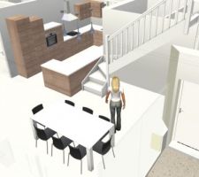 Vue du nouvel emplacement de l'escalier.
Collé à la cuisine: il va falloir trouver une solution pour séparer...