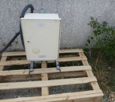 Compteur de chantier et monté sur palette et piquet de terre enfoncé