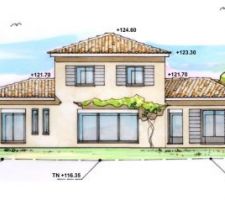 Plan de la façade Est.
La maison est exposée vers l'est-sud-est