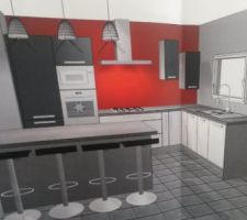 Voici un visuel de notre cuisine acheté chez Cuisinella, c'est la gamme Light blanc brillant associé à la gamme touch, ce sont des meubles montés d'usine... avec frigo, congélo, four, micro-onde, lave vaisselle encastrés!