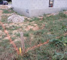 Traçage des limites séparatives et positionnement du futur puisard récoltant les Eaux de pluie.