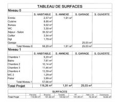 TABLEAU DE SURFACES