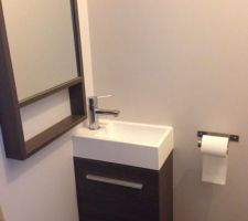 Les toilettes étant séparés, ils ont leur propre lave-main avec miroir assorti => pas besoin de passer par notre salle-de-bain pour les invités...!!