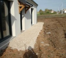 Nivellement de terrain avant
Mise en place du pourtour de la maison en calcaire compacté.