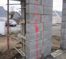 &Eacute;l&eacute;vation mur RDC termin&eacute;e, marquage rouge fait par notre CDT....&agrave; l'intention des ma&ccedil;ons !