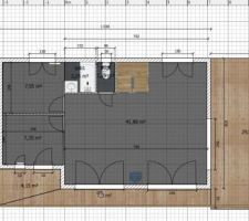 Vue RDC - Possible modificationss
Modificatrion apportées: WC reunis avec SDB pour eviter ouverture sur  pièce de vie