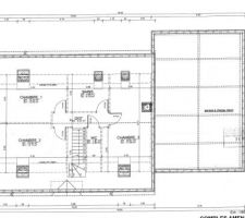 1ère version des plans pour les combles avec la salle de bain côté jardin