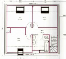 Après modifications
Pas de velux dans la chambre à côté de la salle de bain. 
Porte à galandage dans la sdb.