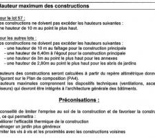 Règlement du lotissement avec article sur la hauteur