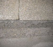 Planelle de rives (16 cm de hauteur) sur deux arases d'env. 8-10.5 cm de hauteur. Le bord sup&eacute;rieur de l'arase sup&eacute;rieure est compl&egrave;tement &eacute;cras&eacute; car celle-ci n'&eacute;tait pas encore assez dure.