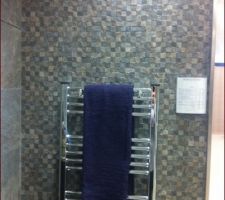 Voici le modèle de carrelage que nous avons bien aimé pour la salle de bain du bas...
La mosaïque serait uniquement sur les murs de la douche à l italienne qui mesurera 1m x 1m20.