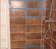 Cela n'est pas visible sur les photos mais tout ce qui est en bleu est &agrave; refaire car joints en silicone !!
Et je ne parle pas des carreaux &eacute;caill&eacute;s ou de la colle qui d&eacute;borde dans les joints et sur le carrelage.