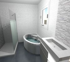 Visuel de la sdb des enfants chez Porcelanosa. Jersey mix et nieve. On aime!