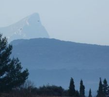 Bon, petite pause pour profiter de la terrible vue du toit sur le Pic St. Loup (une montagne au nord de Montpellier)....eh oui, on aurait dû faire un toit terrasse ;-)