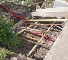 Préparation du coffrage, et de la goulotte pour couler le beton