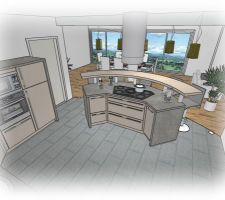 Projet cuisine: vue prise dans la cuisine en direction du séjour