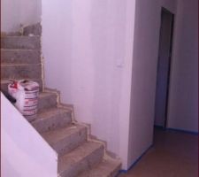 Entrée, escalier et couloir vers les toilettes du bas
