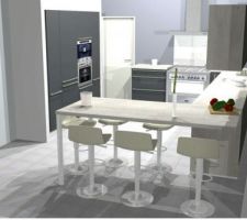 Plans et images 3D de notre cuisine choisie chez IXINA pour superficie d'un peu plus de 15m2.