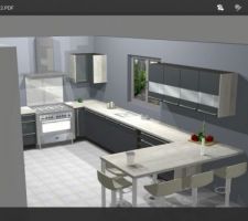 Plans et images 3 de notre cuisine choisie chez IXINA pour superficie d'un peu plus de 15m2.
