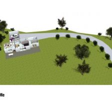 Implantation de la maison sur le terrain. Facade exposee Sud.